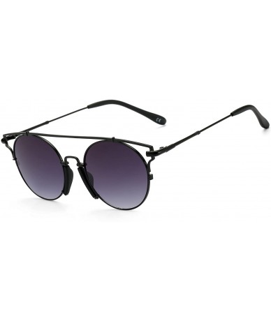 Round Cat Eye Fashion Retro Small Round Metal Frame Sunglasses Mirrored Lens for Women and Men - Black - CP18D36ZYKI $17.19