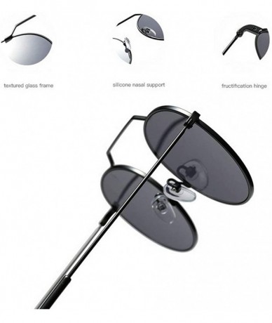 Round Retro Round Sunglasses Men Women Fashion Metal Frame Sun Glasses UV protection - Black&grey - C818ZZTKEYT $10.68