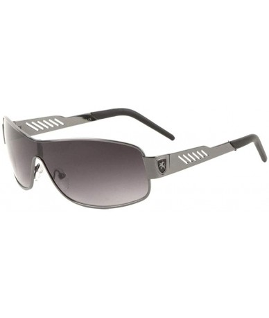 Shield Wide Curved One Piece Shield Lens Metal Cut Out Temple Pattern Sunglasses - Smoke Gunmetal - CO199D50ODI $17.40