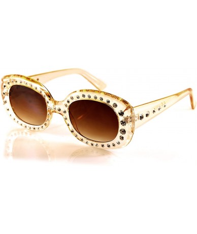 Oversized Medium Designer Crystal Rhinestone Frame Temple Rectangle Sunglasses A147 - Amber/ Brown - C818CHCYWK4 $25.26