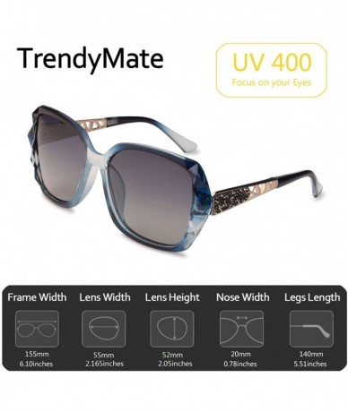 Oversized Women Luxury Classic Oversized Polarized Sunglasses 100% UV Protection Fashion Eyewear - Blue Frame/Gray Lens - C61...