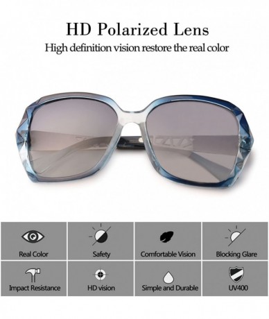 Oversized Women Luxury Classic Oversized Polarized Sunglasses 100% UV Protection Fashion Eyewear - Blue Frame/Gray Lens - C61...