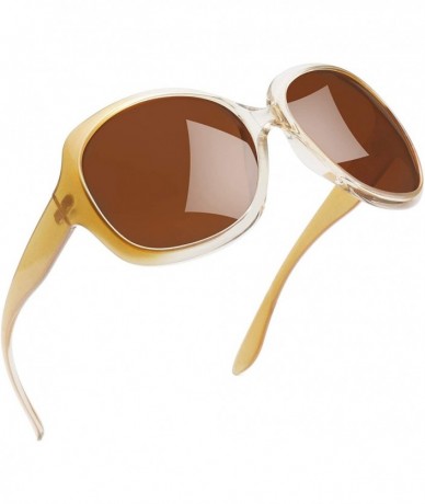 Cat Eye Polarized Sunglasses for Women Vintage Big Frame Sun Glasses Ladies Shades - Champagne Brown - CD12NU2RDGU $16.62