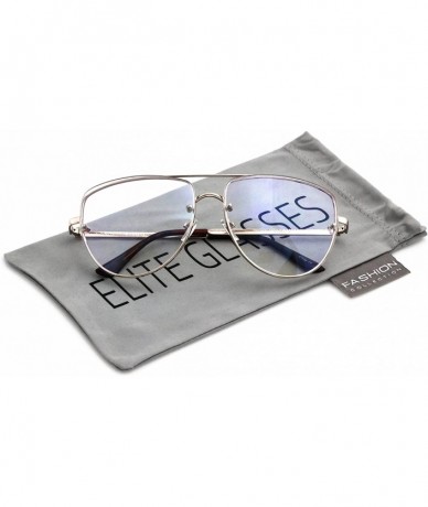 Oversized Oversized Flat Top Aviator Metal Frame Clear Lens Fashion Eye Glasses - Gold Frame - C317Z276E4W $11.36