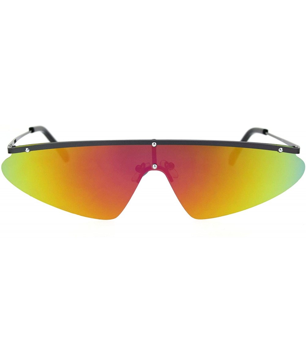 Shield Funky Disco Flat Top Robotic Metal Half Rim Shield Triangle Sunglasses - Gunmetal Orange Mirror - C318QMROA3M $9.13