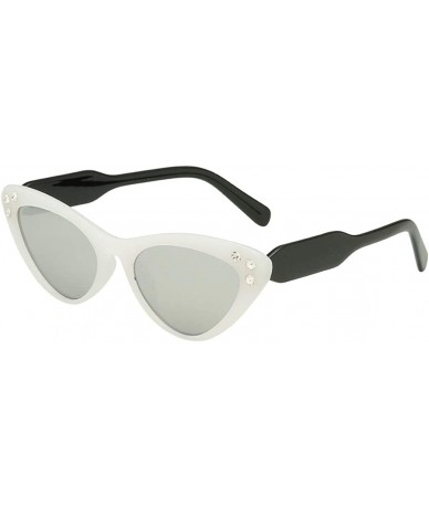 Cat Eye Vintage Sunglasses-Women's Fashion Cat Eye Shade Diamond Glasses - White - C818RS2SSN9 $6.08