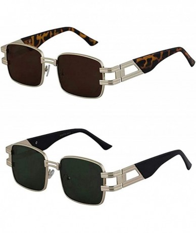 Square CLASSIC VINTAGE RETRO HIP HOP RAPPER Style SUNGLASSES Square Gold Frame - 2 Pack Brown and Green - CX197IST8X0 $21.57