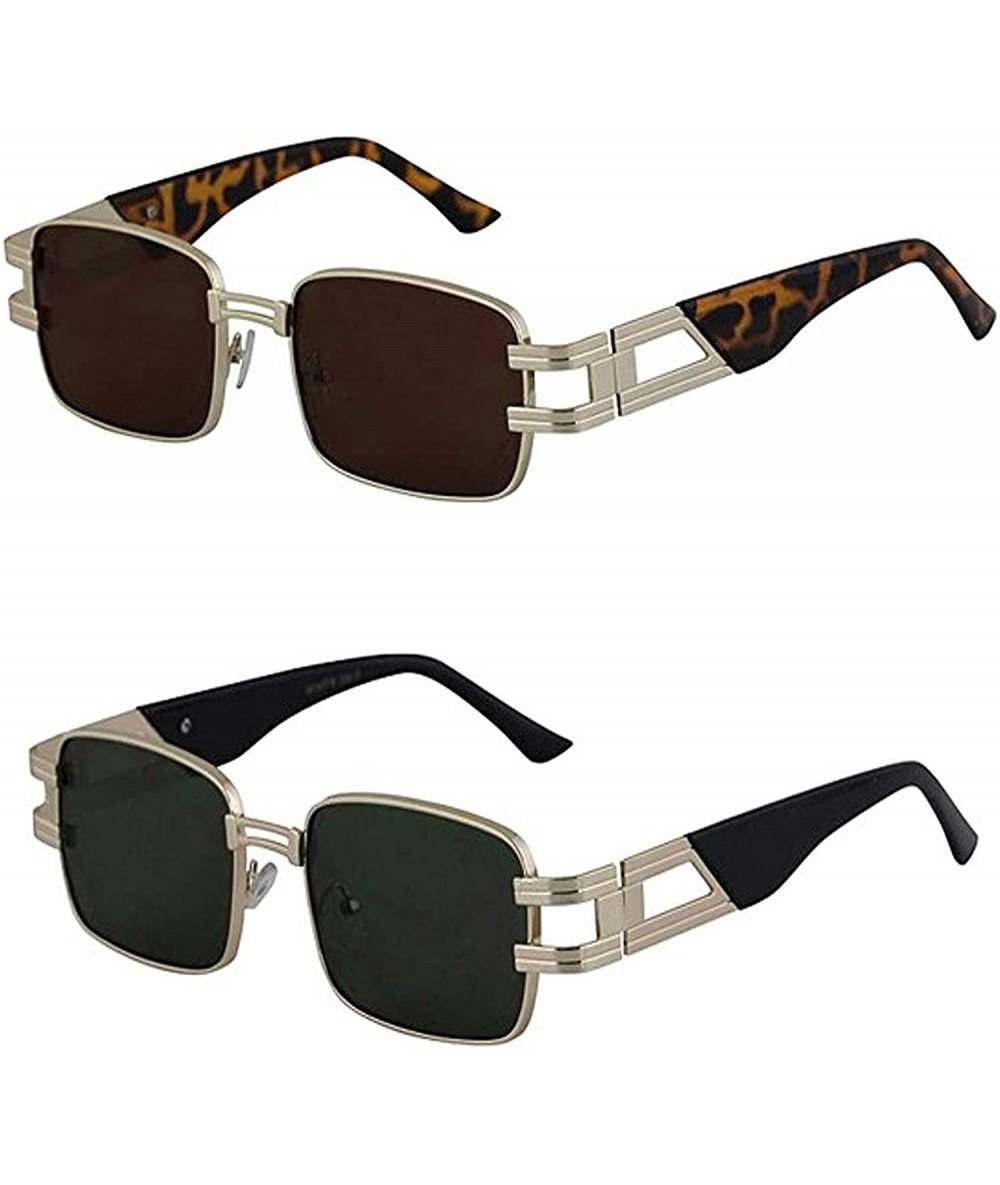Square CLASSIC VINTAGE RETRO HIP HOP RAPPER Style SUNGLASSES Square Gold Frame - 2 Pack Brown and Green - CX197IST8X0 $21.57