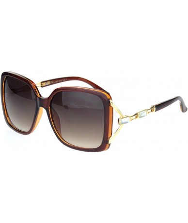Rectangular Womens Squared rectangle Rhinestone Jewel Butterfly Designer Sunglasses - Brown Gradient Brown - CQ18MD67LKG $13.53