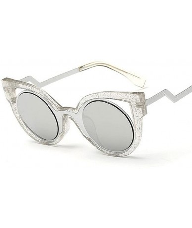 Goggle Retro Men Women Sunglasses Metal Polarized Cat Eye Flat Lens Coating Glasses Eyewear - Grey - C118D6SQHDT $18.02