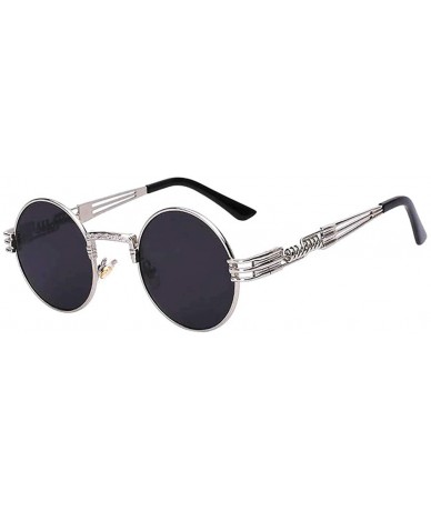Round Retro Steampunk Style Round Vintage Sunglasses Colored Metal Frame Men Women - C 2-silver-black - CG18HG0RUI5 $14.32