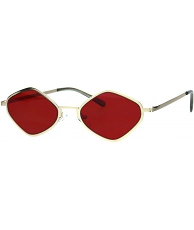 Square Diamond Shape Womens Sunglasses Thin Flat Metal Frame Fashion Shades - Gold (Red) - C218LHO354K $8.72