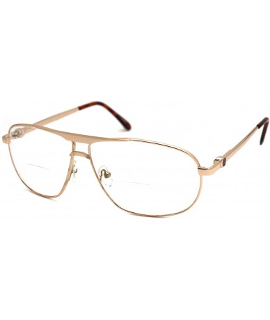 Aviator Vintage Classic Aviator Metal Reading Glasses - Gold / Clear Bi-focus Reading Glasses Rj8026cbf - CB12H48YYNL $12.60