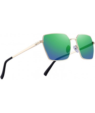 Square Square Polarized Sunglasses for Men and Women Polygon Mirrored Lens - Green Mirror - CQ18QGUSKR0 $19.93