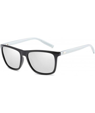 Square Polarized Mens Sunglasses Driving Sun Glasses Brand Design - Black Silver - C419858IEKK $30.64