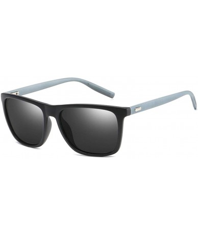 Square Polarized Mens Sunglasses Driving Sun Glasses Brand Design - Black Silver - C419858IEKK $30.64