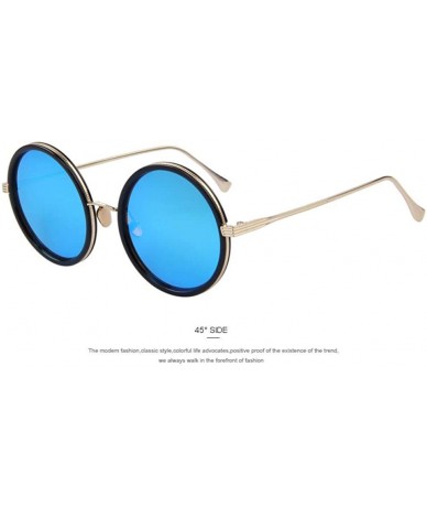 Aviator Fashion Women Round Sunglasses Brand Designer Classic Shades Men C01 Black - C02 Blue - CF18XGGU6CX $25.60