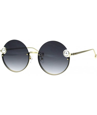 Rimless Womens Unique Pearl Jewel Round Exposed Rimless Round Retro Sunglasses - Gold Smoke - C418TUZ62U9 $25.89