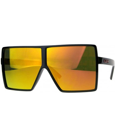 Square KUSH Sunglasses Mens Oversized Square Boxy Frame Mirrored Lens UV400 - Black Red (Orange Mirror) - CE18TZDUZKK $13.32