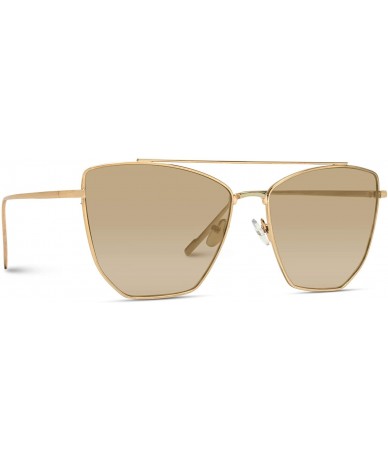 Oversized Double Bridge Elegant Geometric Designer Inspired Cat Eye Sunglasses - Gold Frame / Gold Flashing Lens - CU184XKALZ...