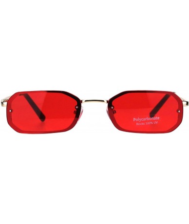 Rectangular Small Rectangular Frame Sunglasses Skinny Narrow Shades Color Lens UV 400 - Gold (Red) - CO18SAI6DN3 $11.06