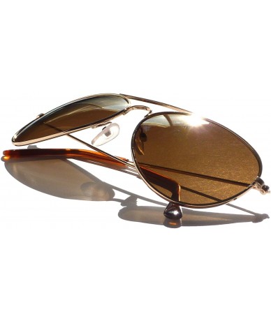 Aviator TOP Gun PILOT Style Classic Gold Metal Frame Brown Lens Aviator Sunglasses - CS11I47T74D $11.80