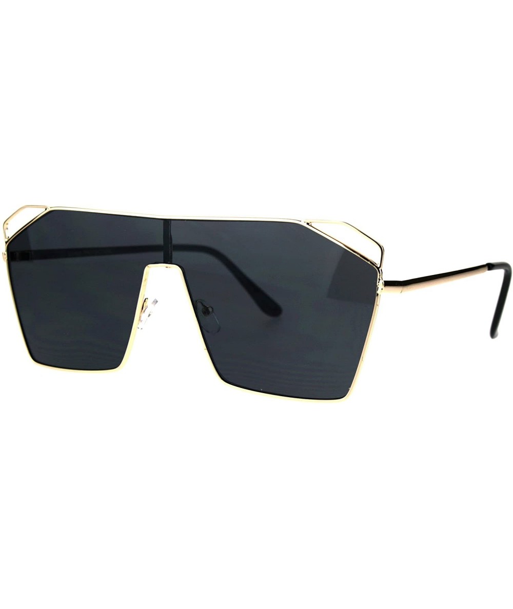 Oversized Super Oversized Sunglasses Square Open Cut Corners Shield Frame UV 400 - Gold (Black) - CY187HXAWOD $12.40