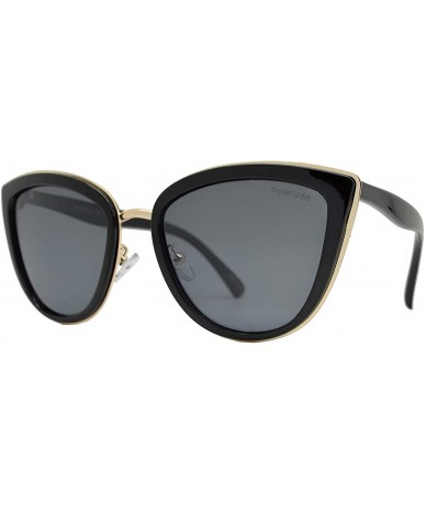 Round Polarized - Women Cat Eye Metal Bridge Oversized Design Sunglasses - UV Protection - Black Gold + Polarized Grey - CF18...