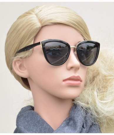 Round Polarized - Women Cat Eye Metal Bridge Oversized Design Sunglasses - UV Protection - Black Gold + Polarized Grey - CF18...