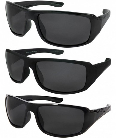 Sport Sleek Wrap Style Polarized Sunglasses 540792TT-P - Black - CF1822KUCZ7 $8.76