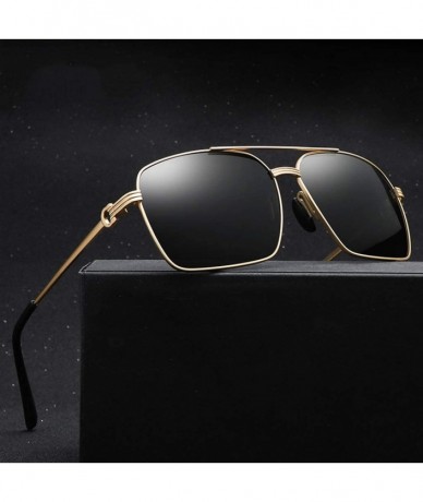 Square Square Sunglasses Men Polarized UV400 Metal Frame Male Sun Glasses Driving Accessories - Gold With Black - C018A9NI09W...