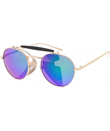 Round Heritage Modern"Side Shield 3.0" Wired Frame Sunglasses - Green - C018GYEZKDD $18.44