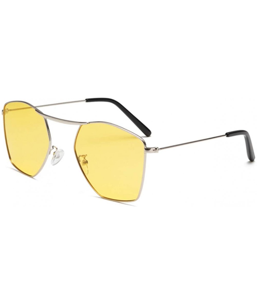 Aviator Men and women fashion retro polygon single beam aviator sunglasses prom mirror party travel - Yellow - C218SAHKM0Y $2...