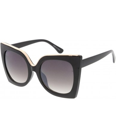 Oversized Heritage Modern "Tipsy" Thick Cat Eye Frame Sunglasses - Black - CM18GY2EQNW $18.85