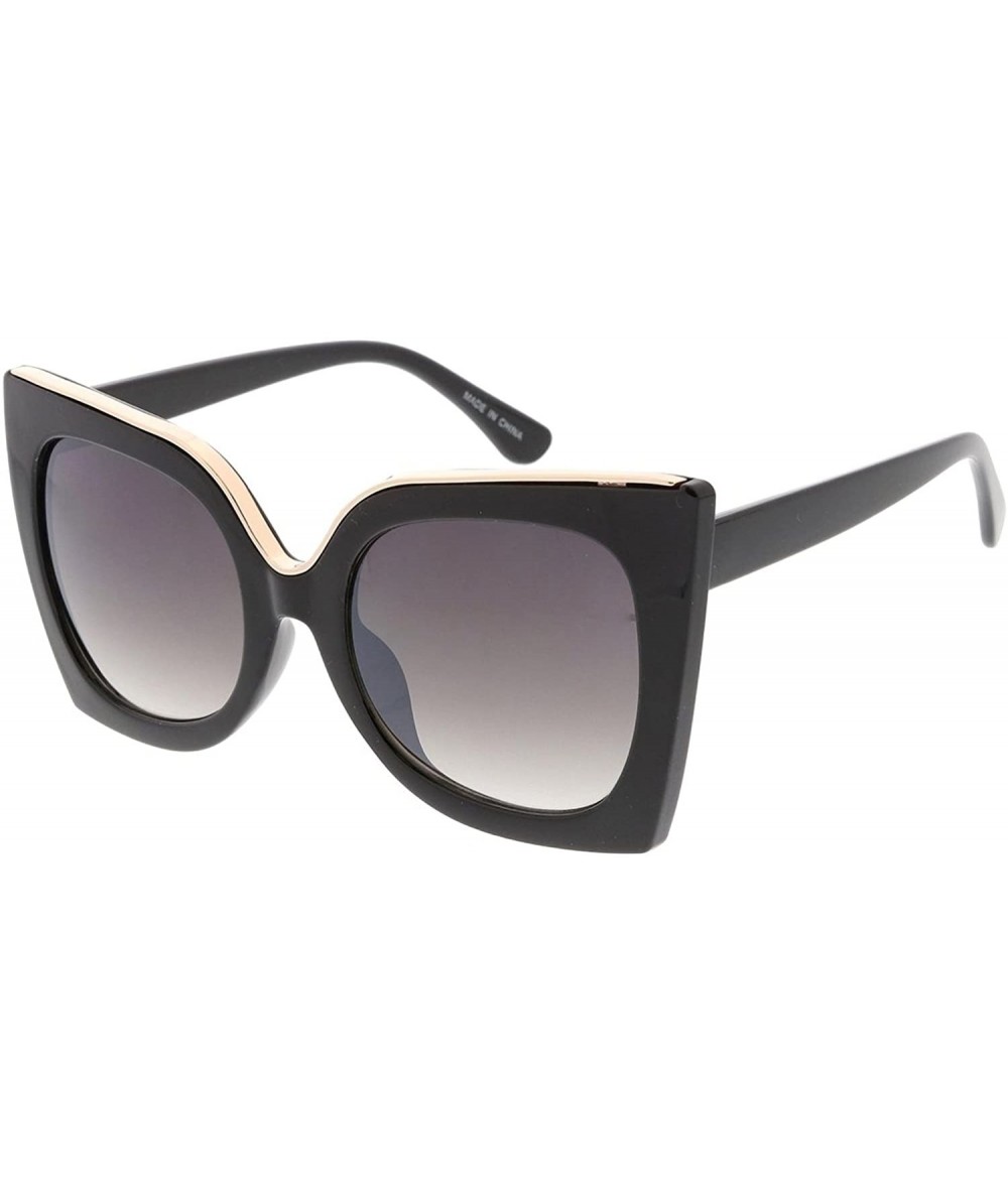 Oversized Heritage Modern "Tipsy" Thick Cat Eye Frame Sunglasses - Black - CM18GY2EQNW $12.06