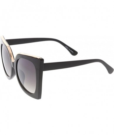 Oversized Heritage Modern "Tipsy" Thick Cat Eye Frame Sunglasses - Black - CM18GY2EQNW $12.06