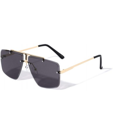 Aviator Luxury Square Rimless Aviator Sunglasses - Gold & Black Frame - CJ197XQQ60R $9.70