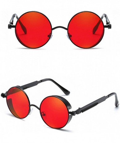 Oval 2018 New Retro Steampunk Round Sunglasses Women Vintage Small Oval Glasses For Men Popular Black Metal - CI18D3TT36O $27.89