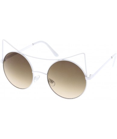 Cat Eye Women's Oversize Open Metal Gradient Round Flat Lens Cat Eye Sunglasses 54mm - White / Smoke Gradient - CG17XWM4KEG $...
