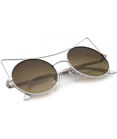 Cat Eye Women's Oversize Open Metal Gradient Round Flat Lens Cat Eye Sunglasses 54mm - White / Smoke Gradient - CG17XWM4KEG $...