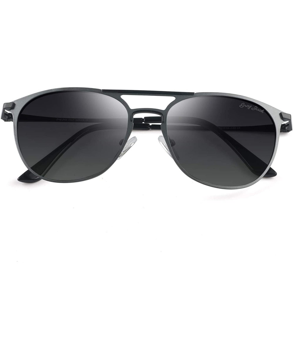 Aviator Vintage Polarized Sunglasses Round UV Protection for Men Women - Grey/Gradient Grey Lens - C718SXYXU25 $28.05