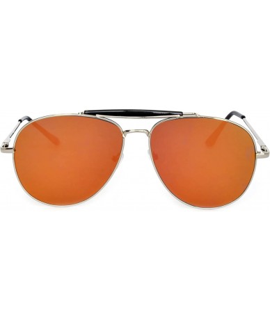 Aviator Aviator Brow Bar Flat Mirror Multicolor Lens Sunglasses Metal Frame - Silver_frame_blue_lens - CN184KWG920 $17.26