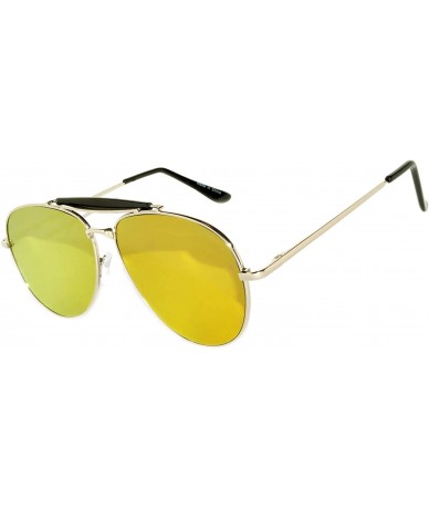 Aviator Aviator Brow Bar Flat Mirror Multicolor Lens Sunglasses Metal Frame - Silver_frame_blue_lens - CN184KWG920 $11.43