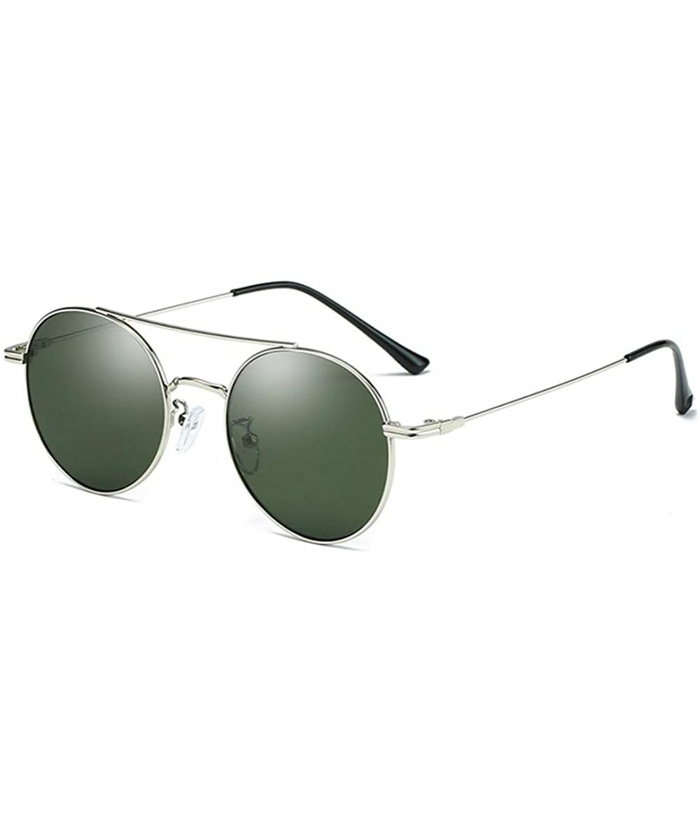 Round Unisex Sunglasses Retro Gold Grey Drive Holiday Round Non-Polarized UV400 - Silver - CY18R83GAE2 $7.39