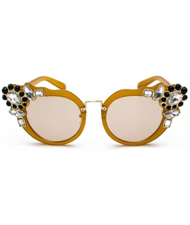 Semi-rimless Ms. Oversized Frame Retro Cat Eye Sunglasses Fashion Design - Tea Box Tea - C418EQI5AUI $10.27