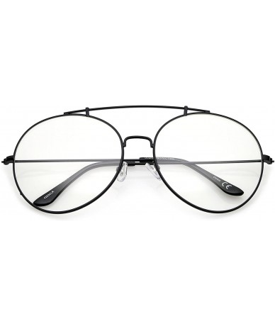 Round Classic Oversize Metal Frame Slim Temple Crossbar Clear Lens Round Eyeglasses 59mm - Black / Clear - CB12OBP2VR3 $19.59