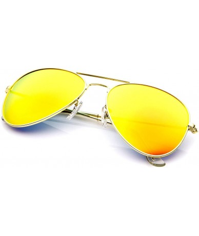 Aviator Premium Flash Mirror Lens Aviator Sunglasses (Nickel Plated Metal Frame) (Gold Sun) - CK11G13WYWJ $32.48