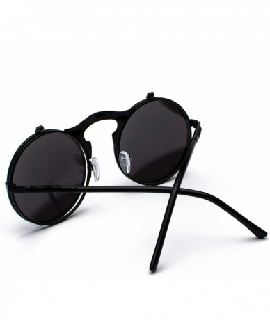 Goggle Vintage John Lennon Sunglasses Flip Up Round Lens Metal Frame - Black Frame/Black Lens - CG18XDQ9D2C $9.60