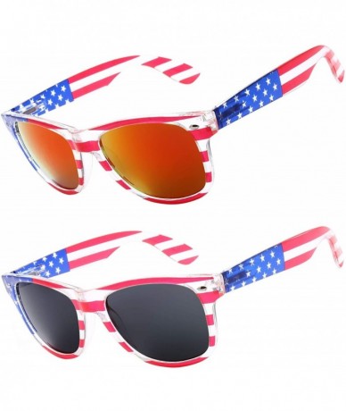 Aviator American Sunglasses USA Flag Classic Patriot - Pack of 2(crystal/Red+grey) - CL18RWNYOGQ $24.86