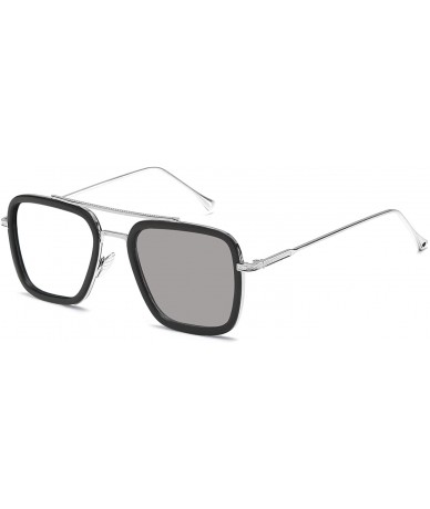 Square Retro Pilot Sunglasses Square Metal Frame for Men Women Sunglasses Classic Downey Tony Stark Gradient Lens - C018ZECMC...